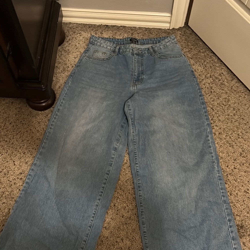 Boohoo Blue Relaxed Jeans High-Waisted Wide-Leg